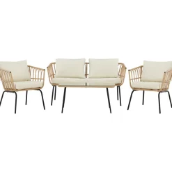 Sohvaryhmä Venture Home Ortigia, 2-istuttava sohva + 2 lepotuolia + sohvapöytä, musta/rottinki