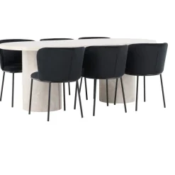 Soikea ruokailuryhmä Venture Home, 200x100cm beige Narvik-pöytä + 6 Edina-tuolia
