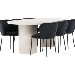 Soikea ruokailuryhmä Venture Home, 200x100cm beige Narvik-pöytä + 6 Edina-tuolia