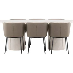 Soikea ruokailuryhmä Venture Home, 200x100cm beige Narvik-pöytä + 6 Edina-tuolia