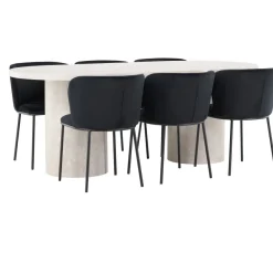 Soikea ruokailuryhmä Venture Home, 200x100cm beige Narvik-pöytä + 6 Edina-tuolia
