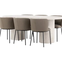 Soikea ruokailuryhmä Venture Home, 200x100cm beige Narvik-pöytä + 6 Edina-tuolia