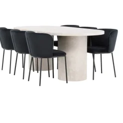 Soikea ruokailuryhmä Venture Home, 200x100cm beige Narvik-pöytä + 6 Edina-tuolia