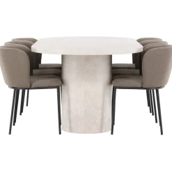 Soikea ruokailuryhmä Venture Home, 200x100cm beige Narvik-pöytä + 6 Edina-tuolia