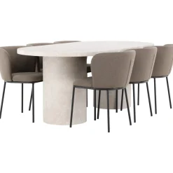 Soikea ruokailuryhmä Venture Home, 200x100cm beige Narvik-pöytä + 6 Edina-tuolia