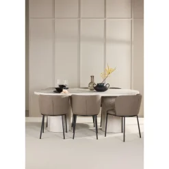 Soikea ruokailuryhmä Venture Home, 200x100cm beige Narvik-pöytä + 6 Edina-tuolia