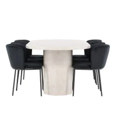 Soikea ruokailuryhmä Venture Home, 200x100cm beige Narvik-pöytä + 6 Edina-tuolia
