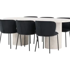 Soikea ruokailuryhmä Venture Home, 200x100cm beige Narvik-pöytä + 6 Edina-tuolia