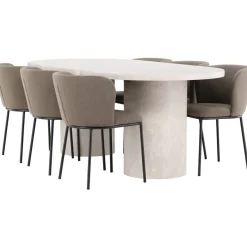Soikea ruokailuryhmä Venture Home, 200x100cm beige Narvik-pöytä + 6 Edina-tuolia