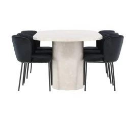 Soikea ruokailuryhmä Venture Home, 200x100cm beige Narvik-pöytä + 6 Edina-tuolia