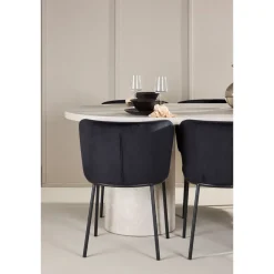 Soikea ruokailuryhmä Venture Home, 200x100cm beige Narvik-pöytä + 6 Edina-tuolia