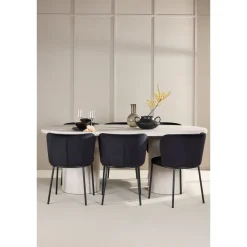 Soikea ruokailuryhmä Venture Home, 200x100cm beige Narvik-pöytä + 6 Edina-tuolia
