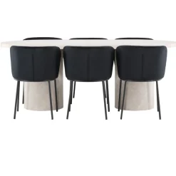 Soikea ruokailuryhmä Venture Home, 200x100cm beige Narvik-pöytä + 6 Edina-tuolia