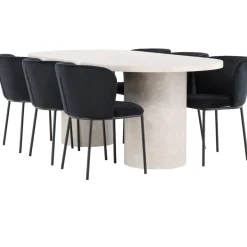 Soikea ruokailuryhmä Venture Home, 200x100cm beige Narvik-pöytä + 6 Edina-tuolia