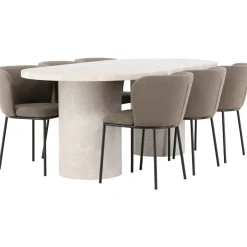 Soikea ruokailuryhmä Venture Home, 200x100cm beige Narvik-pöytä + 6 Edina-tuolia