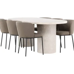 Soikea ruokailuryhmä Venture Home, 200x100cm beige Narvik-pöytä + 6 Edina-tuolia