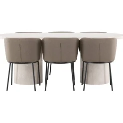 Soikea ruokailuryhmä Venture Home, 200x100cm beige Narvik-pöytä + 6 Edina-tuolia