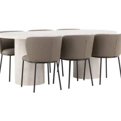 Soikea ruokailuryhmä Venture Home, 200x100cm beige Narvik-pöytä + 6 Edina-tuolia