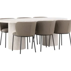 Soikea ruokailuryhmä Venture Home, 200x100cm beige Narvik-pöytä + 6 Edina-tuolia