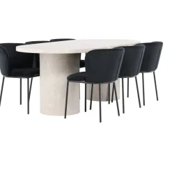 Soikea ruokailuryhmä Venture Home, 200x100cm beige Narvik-pöytä + 6 Edina-tuolia