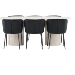 Soikea ruokailuryhmä Venture Home, 200x100cm beige Narvik-pöytä + 6 Edina-tuolia