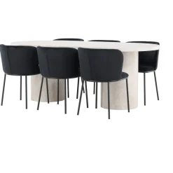 Soikea ruokailuryhmä Venture Home, 200x100cm beige Narvik-pöytä + 6 Edina-tuolia