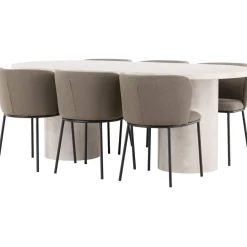 Soikea ruokailuryhmä Venture Home, 200x100cm beige Narvik-pöytä + 6 Edina-tuolia