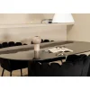 Soikea ruokailuryhmä Venture Home, 180x100cm Pillan-pöytä + 4 mustaa Limhamn-tuolia, sametti