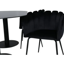 Soikea ruokailuryhmä Venture Home, 180x100cm Pillan-pöytä + 4 mustaa Limhamn-tuolia, sametti