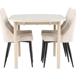 Soikea ruokailuryhmä Venture Home, 180x90cm vaalea Andy-pöytä + 4 beigeä Leone-tuolia, vakosametti