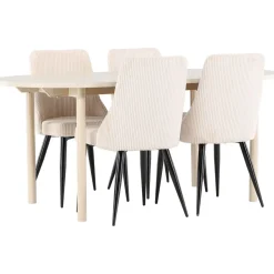 Soikea ruokailuryhmä Venture Home, 180x90cm vaalea Andy-pöytä + 4 beigeä Leone-tuolia, vakosametti