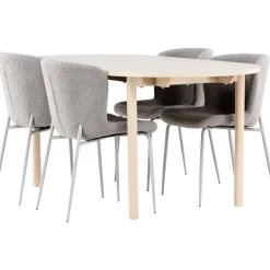 Soikea ruokailuryhmä Venture Home, 180x90cm vaalea Andy-pöytä + 4 harmaata Modesto-tuolia,
