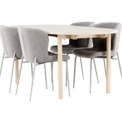 Soikea ruokailuryhmä Venture Home, 180x90cm vaalea Andy-pöytä + 4 harmaata Modesto-tuolia,