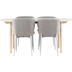 Soikea ruokailuryhmä Venture Home, 180x90cm vaalea Andy-pöytä + 4 harmaata Modesto-tuolia,