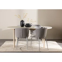 Soikea ruokailuryhmä Venture Home, 180x90cm vaalea Andy-pöytä + 4 harmaata Modesto-tuolia,