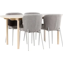 Soikea ruokailuryhmä Venture Home, 180x90cm vaalea Andy-pöytä + 4 harmaata Modesto-tuolia,