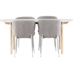 Soikea ruokailuryhmä Venture Home, 180x90cm vaalea Andy-pöytä + 4 harmaata Modesto-tuolia,