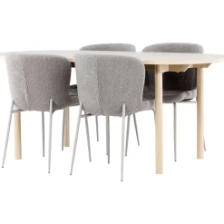 Soikea ruokailuryhmä Venture Home, 180x90cm vaalea Andy-pöytä + 4 harmaata Modesto-tuolia,