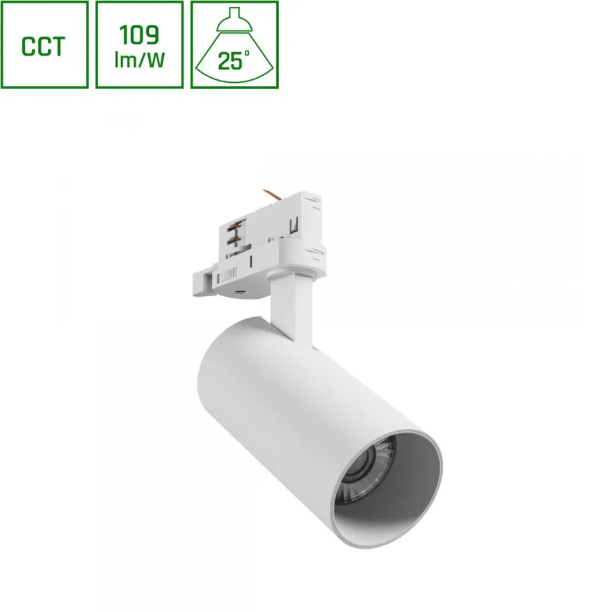 Spottivalaisin Spectrum Andromeda Prime NA Raili 3-vaihekiskoon LED CCT 16W 25° IP20 Ø63x134x184mm valkoinen