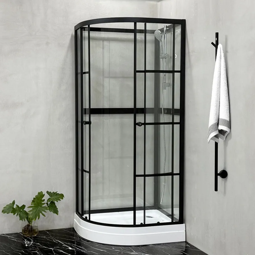 Suihkukaappi Bathlife Betrakta, 90x70cm, pyöreä, kirkas lasi, musta kehys