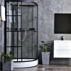 Suihkukaappi Bathlife Betrakta, 900x900mm, pyöreä, musta kehys