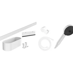 Suihkusetti Hansgrohe WallStoris käsisuihku 105 3jet Activation EcoSmart, suihkutanko 70 cm säilytyshyllyllä, mattavalkoinen