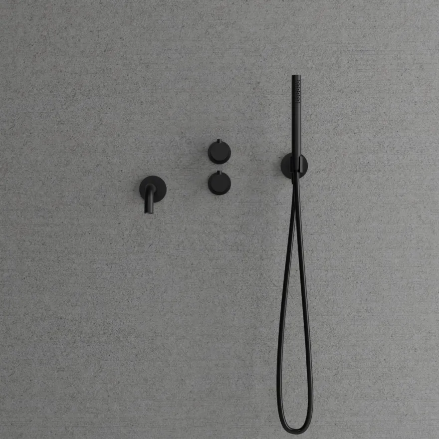 Suihkusetti Scandtap Harmonized 4 Black, termostaattihanalla ja juoksuputkella, musta