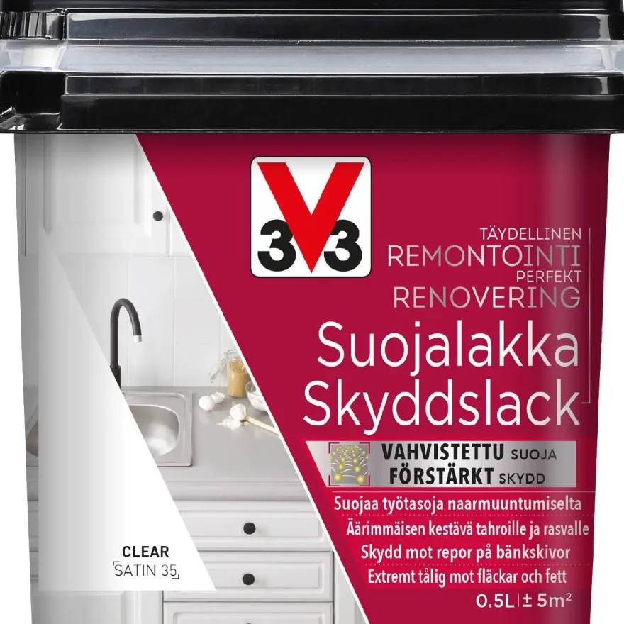 Suojalakka työtasoille V33, satiini, 500ml, clear