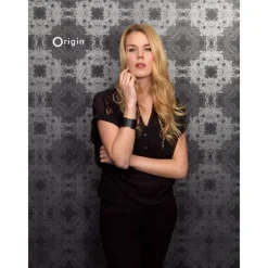 Tapetti Beaumont 346221, ornamentti, musta, helmiäishopea, harmaa