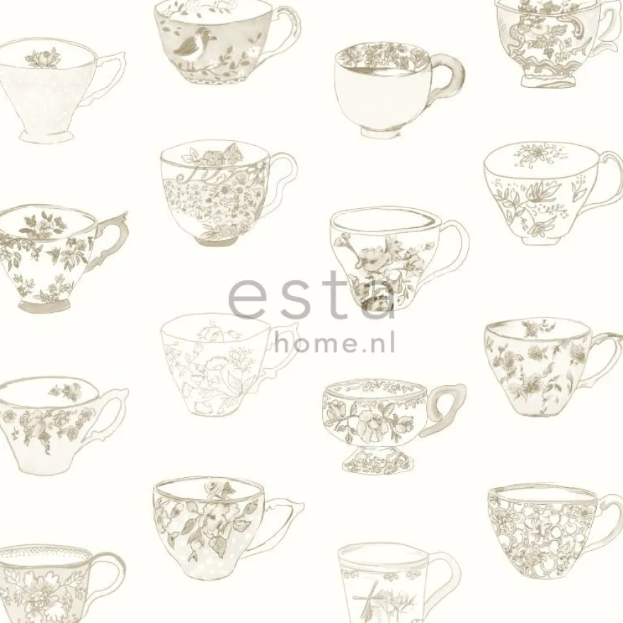 Tapetti Cup and Saucers 138151, maalaisromanttinen, beige, non-woven