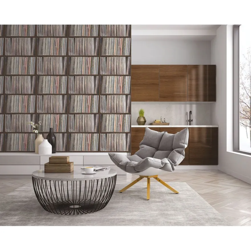 Tapetti Galerie Grunge G45385, kirjahylly, monivärinen