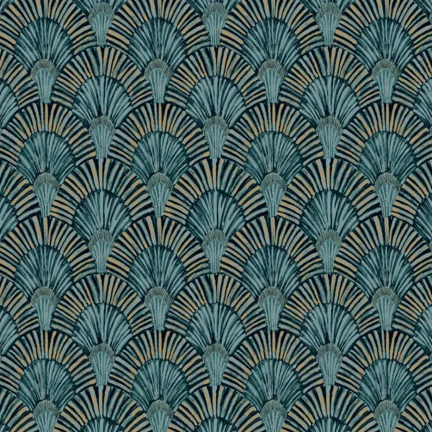 Tapetti Jungle Fever JF3001, Art Deco, jugend, sininen