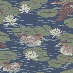 Tapetti Långelid/Von Brömssen Duck pond, non-woven, joutsen, tummansininen