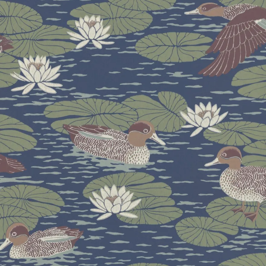 Tapetti Långelid/Von Brömssen Duck pond, non-woven, joutsen, tummansininen